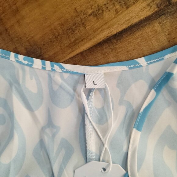 Made with Love NWT V-Neck Maxi Dress Cool Blue and White Design Cover Up… - Picture 6 of 12